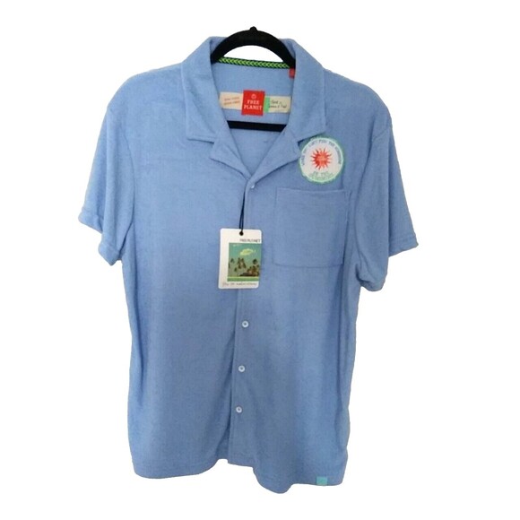 Free Planet Other - FREE PLANET Men's Terrycloth Blue Button Down Short Sleeve Shirt NWT